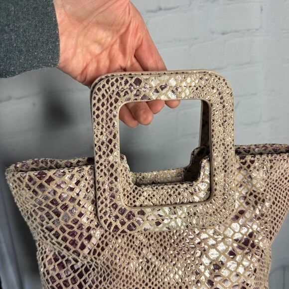 TMRW Studio taupe snakeskin embossed leather square handle tote bag like new - Picture 5 of 13